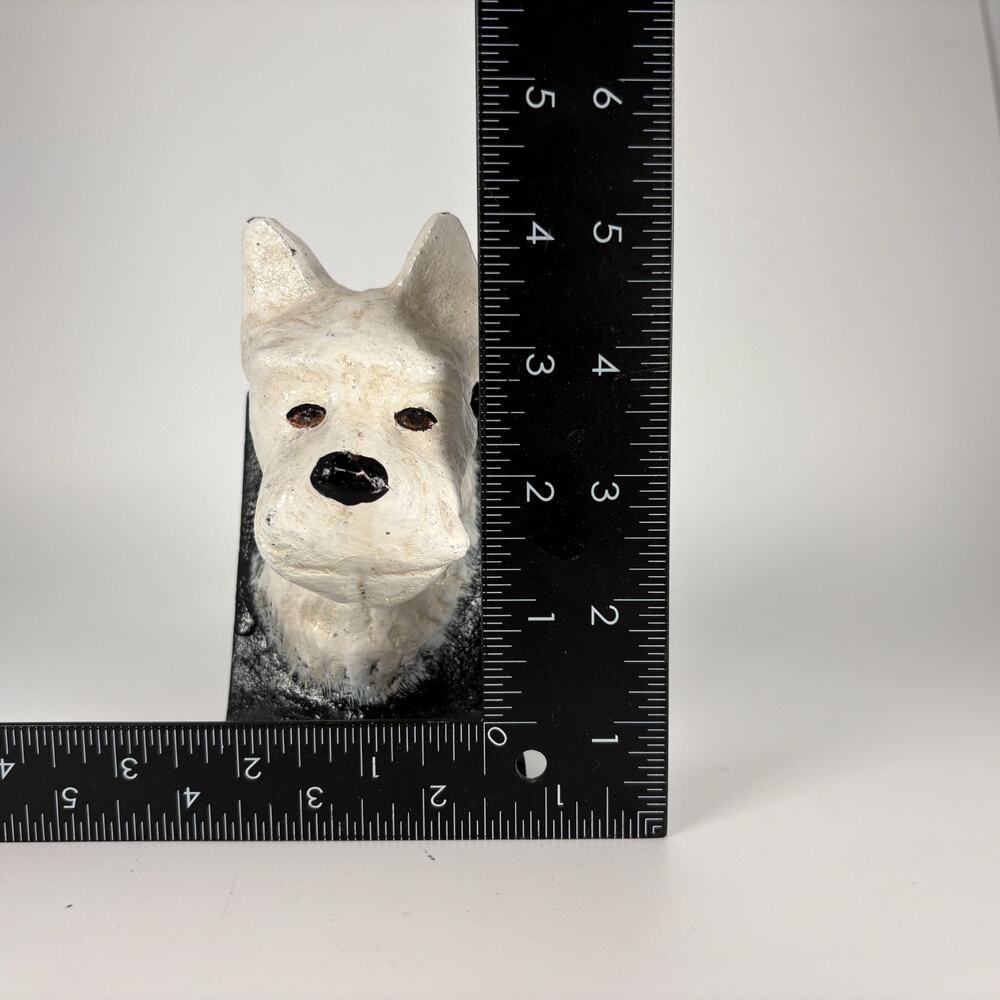 Vintage Cast Iron Scottie Dog Bookends Pair White Terrier White - Picture 9 of 10